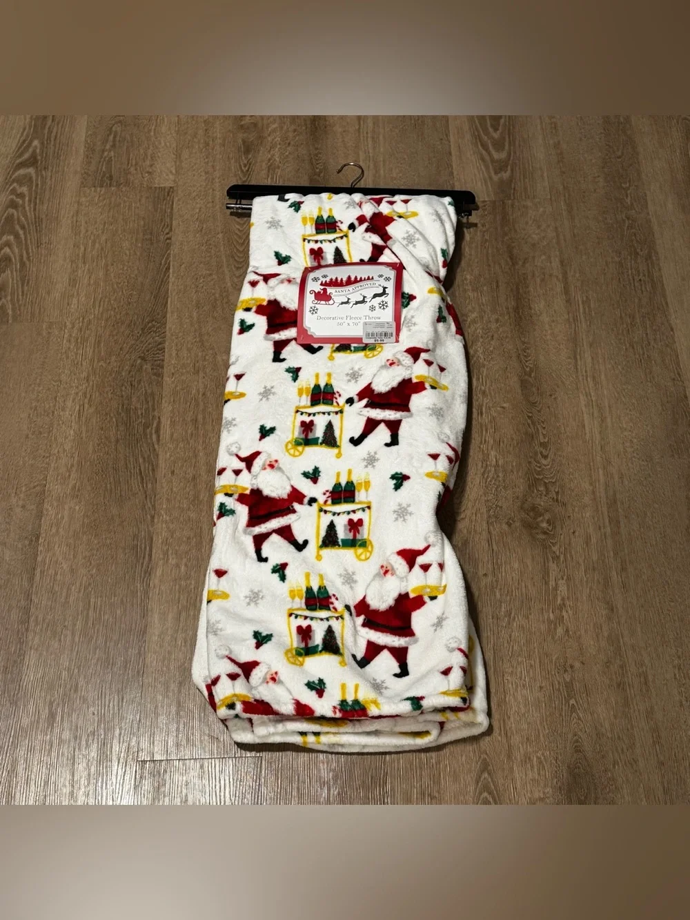 Festive Santa Holiday Throw Blanket - White and Red